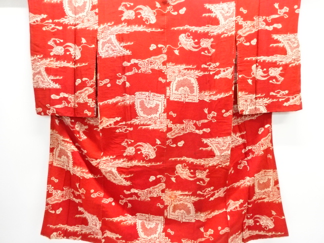 アンティーク　赤江戸縮緬宝船模様長襦袢